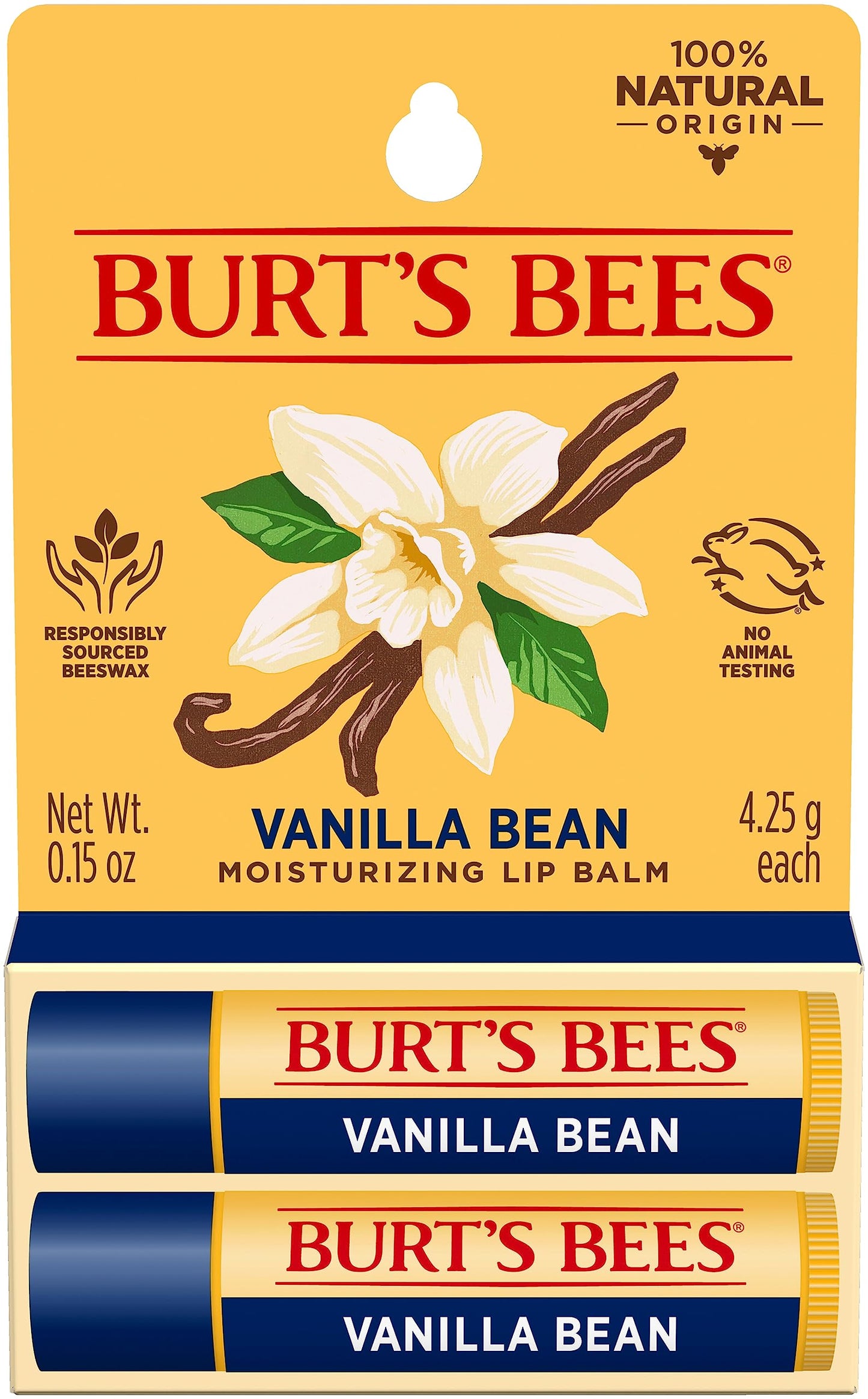 Burt'S Bees Lip Balm - Vanilla Bean, Lip Moisturizer With Responsibly Sourced Beeswax, Tint-Free, Natural Origin Conditioning Li
