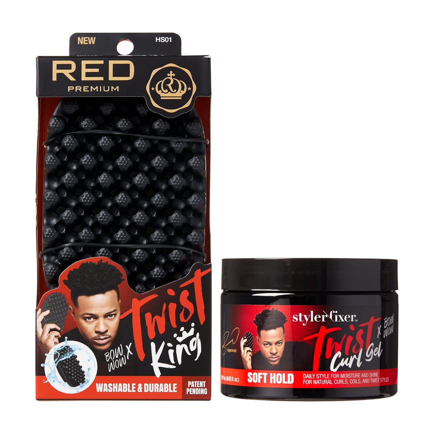 RED by Kiss X Bow Wow Styler Fixer Twist Curl Gel and Durable Twist Brush for Afro Curl, Soft Hold for Afro Hair, Ideal for 360