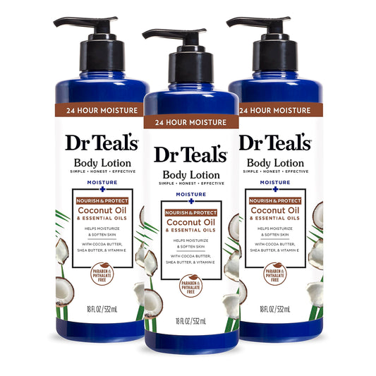 Dr Teal'S Body Lotion, Coconut Oil & Essential Oils, 18 Fl Oz (Pack Of 3)