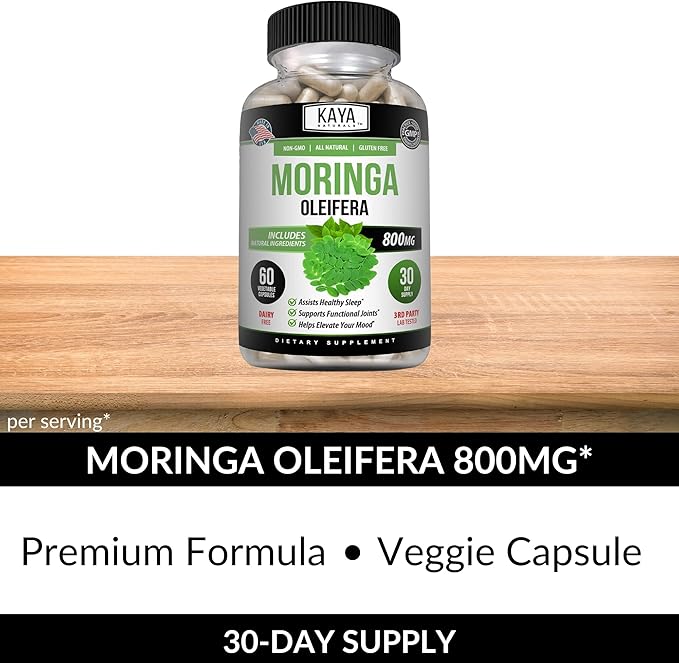 Kaya Naturals Moringa Leaf Extract - Complete Greens Superfood Supplement - Pure Miracle Tree Moringa - Boost Energy Naturally - Nutrient Dense Vitamins for Adult - 60 Veggie Count