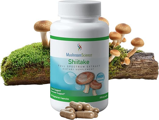 Shiitake Mushroom Capsules, Full Spectrum Extract, Natural Mushroom Supplement for Adults, Hot Water Extracted Mushrooms, Health Defense Support, Vegetarian, 300MG, 90 Count