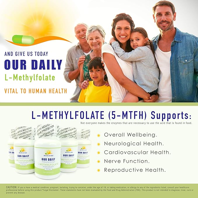 Our Daily Vites L-Methylfolate 7.5 mg / 7500 mcg Maximum Strength Active Folate, 5-MTHF, Filler Free, Gluten Free, Non-GMO, Vegetarian Capsules 60 Capsules