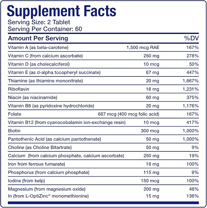 30-in-1 Adult Multivitamin with Iron - Antioxidant Rich Over 50 Multivitamin for Women and Men with Vitamins A C D E B Complex Zinc Magnesium Myo Inositol Citrus Bioflavonoids & More - 2 Month Supply