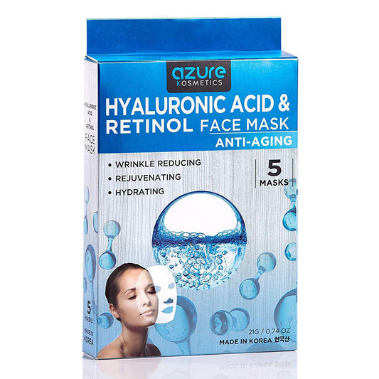 Azure Hyaluronic Acid & Retinol Anti Aging Facial Mask - Dermatologist Tested - Rejuvenating & Hydrating Face Mask - Helps Reduc
