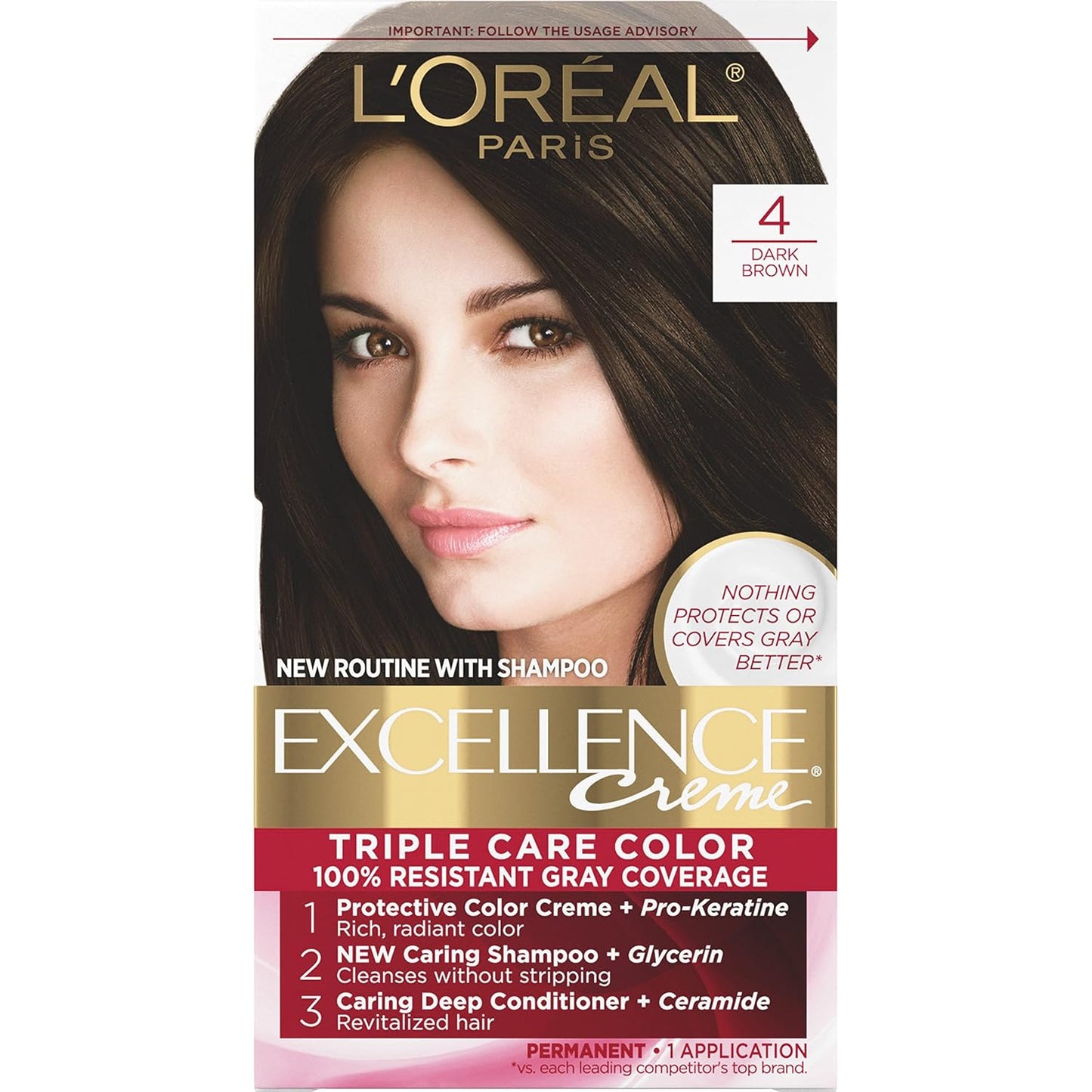 L'Oreal Paris Excellence Crème Hair Color | 5 Medium Brown | 100% Gray Coverage | Pack of 3