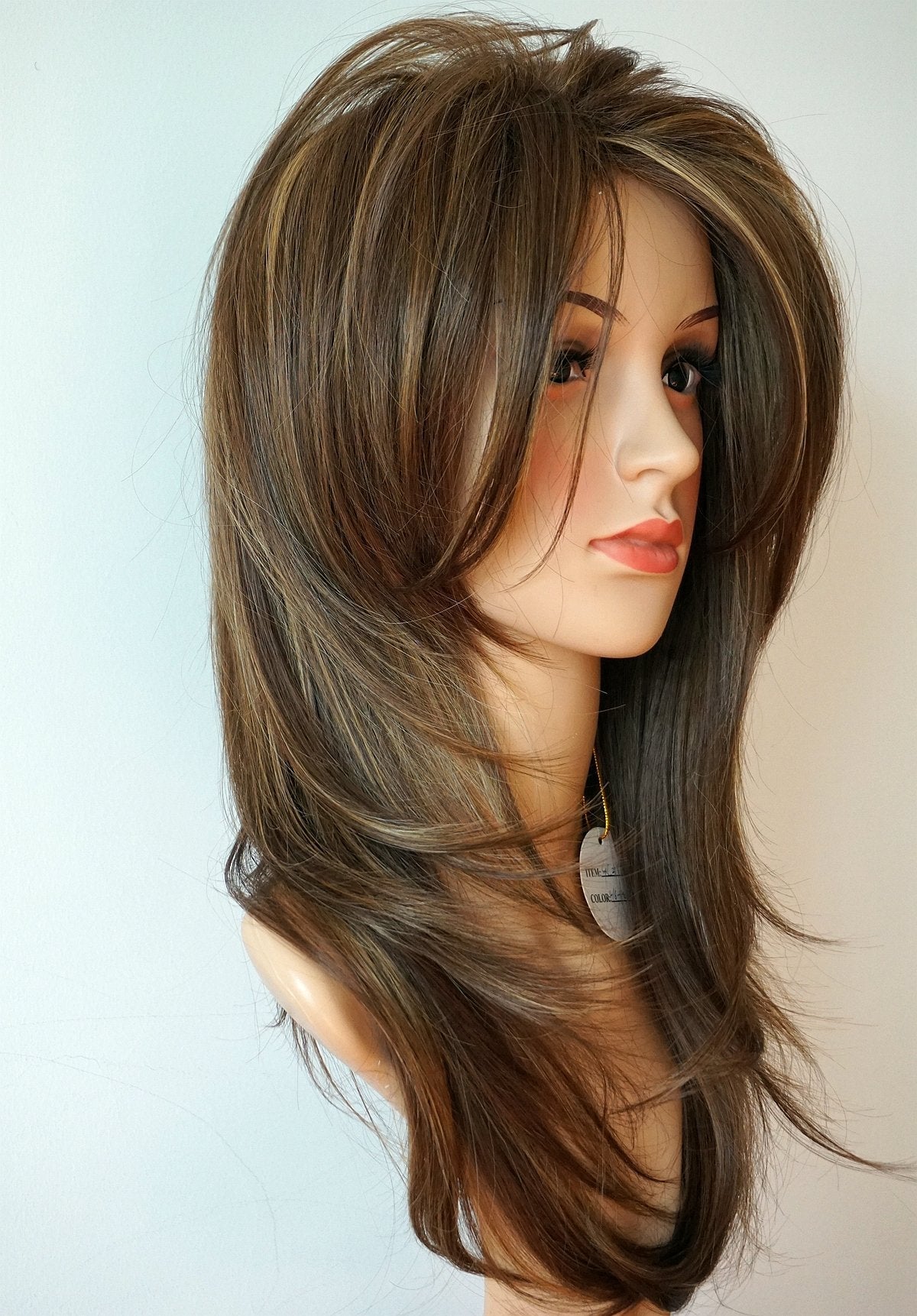 Long Layered Light Brown With Blonde Wig Balayage Color Wig With Brown With Blonde Highlight Wig Synthetic Hair Multicolor For W