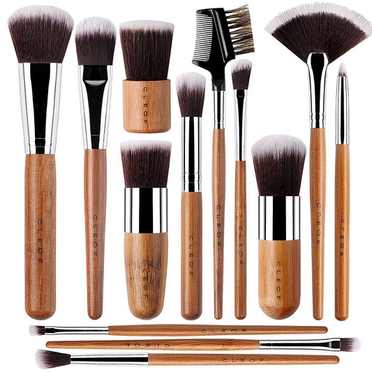 13 Bamboo Makeup Eye Brow Brushes Professional Set - Vegan & Cruelty Free - Eye Shadow, Eyebrow, Eyeliner, Blending, Foundation,