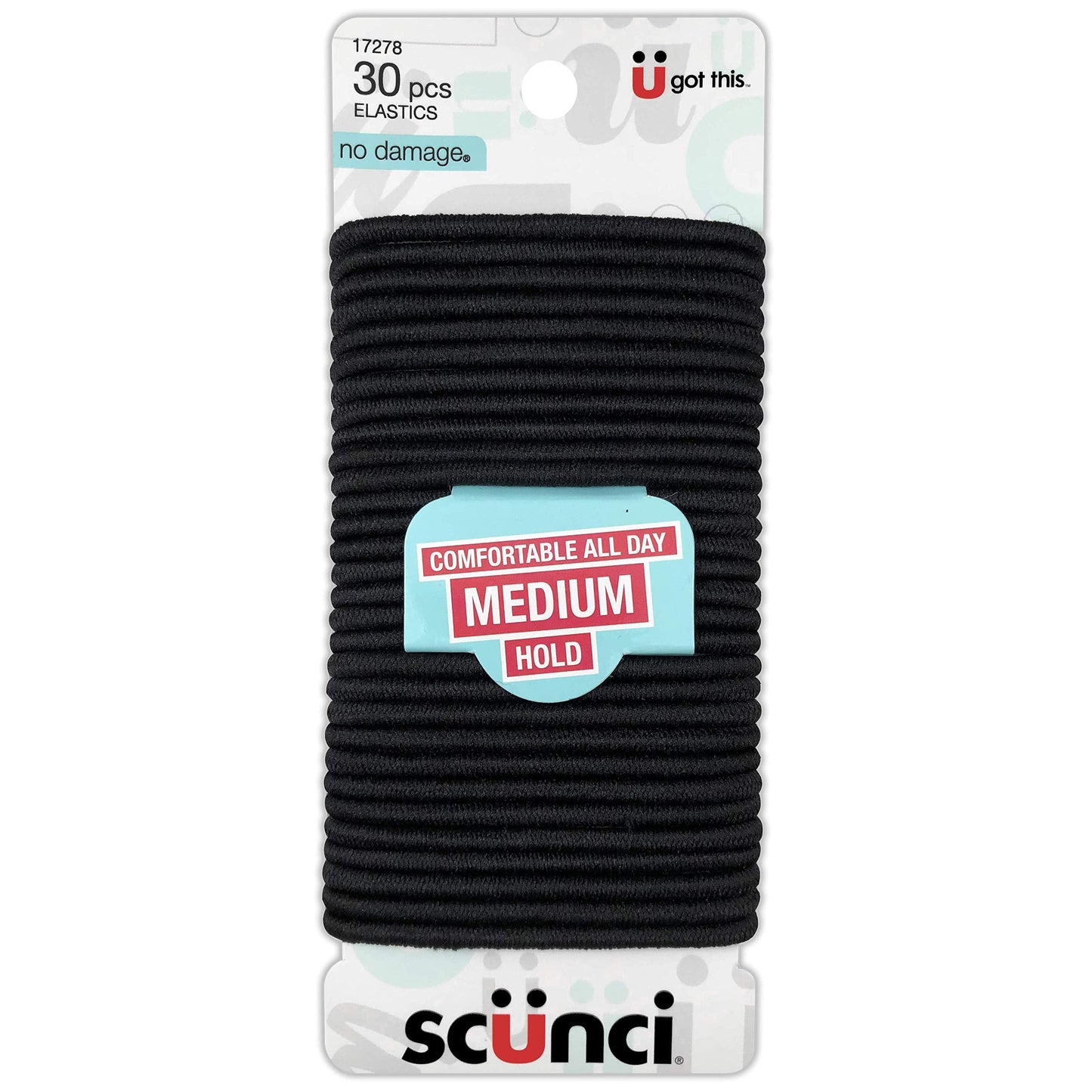 Scunci Effortless Beauty Large No Damage Black Elastics, 4 Mm, (Pack Of 30)