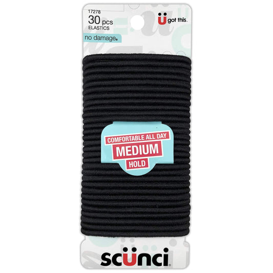 Scunci Effortless Beauty Large No Damage Black Elastics, 4 Mm, (Pack Of 30)