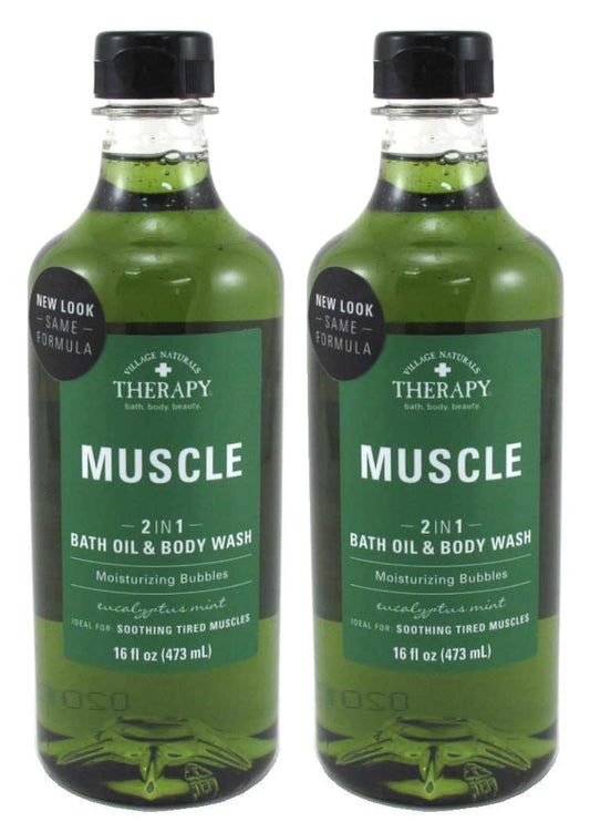 Village Nat. Muscle 2-In-1 Bath Oil & Body Wash 16 Ounce (473Ml) (Pack Of 2)