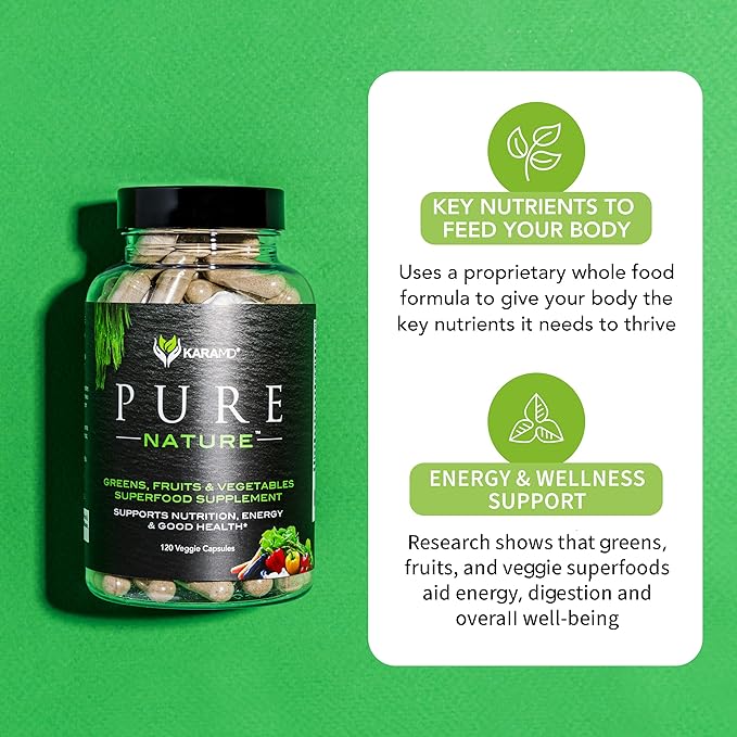 KaraMD Pure Nature | Greens, Fruits & Vegetables Whole Food Supplement | Vitamins, Fiber & Antioxidants | Support Energy & Digestion | Non-GMO, Gluten Free & Vegan Friendly | 3 Pack