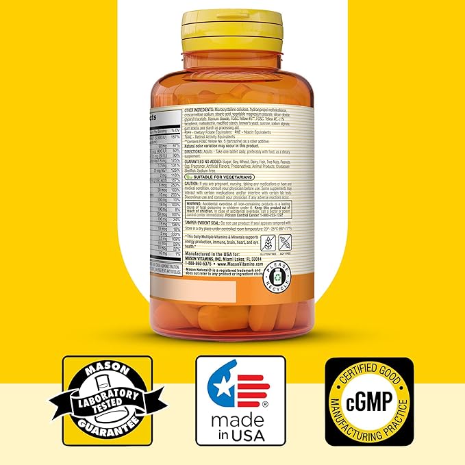 MASON NATURAL Daily Multiple Vitamins with Minerals, 24 Essential Nutrients for Overall Health, 60 Tablets