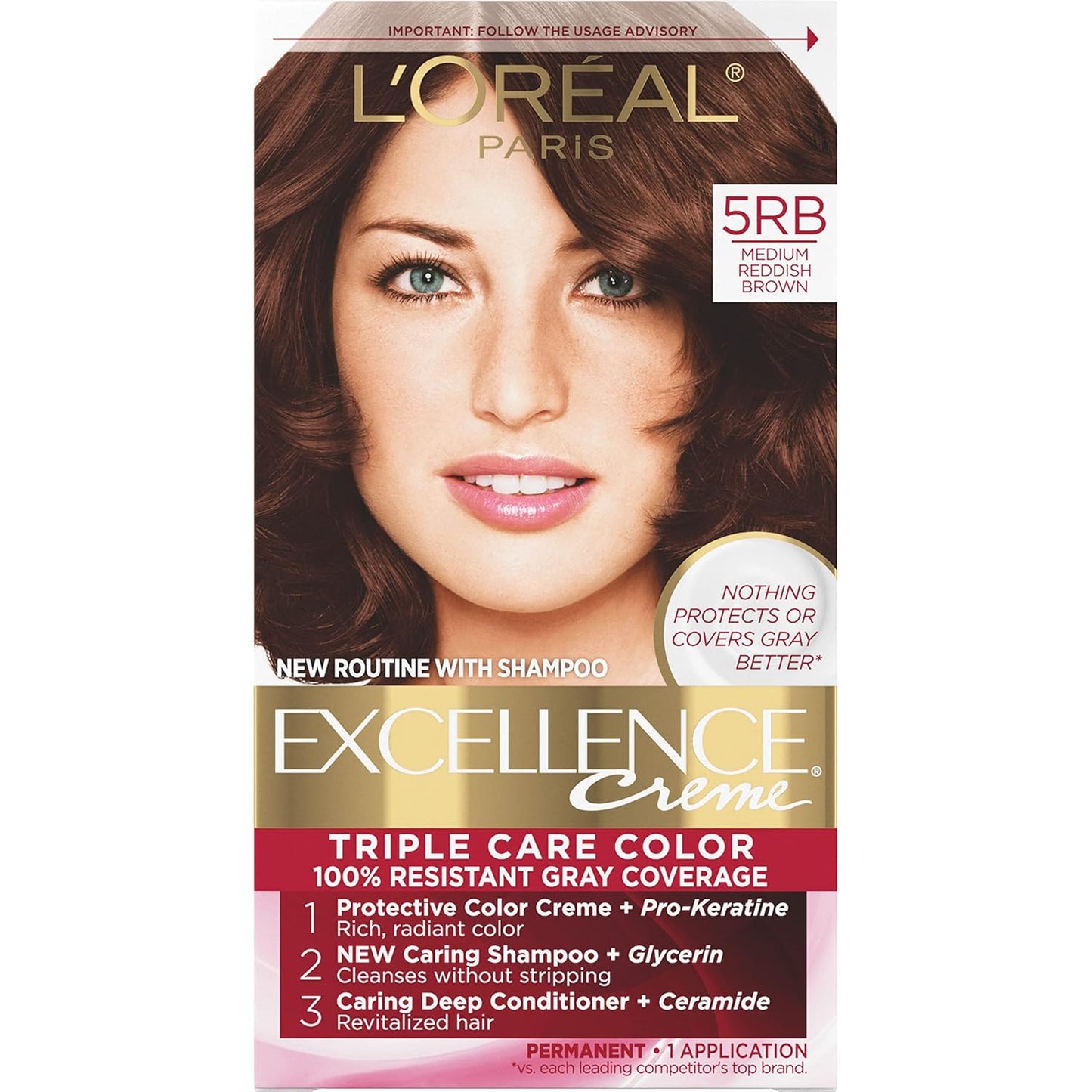 L'Oreal Paris Excellence Crème Hair Color | 5 Medium Brown | 100% Gray Coverage | Pack of 3