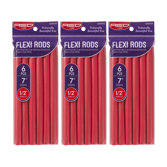 Red by Kiss Flexi Rods 7'', 1/2'' Diameter - Heatless Hair Curler for 90S Glamorous Bouncy Curls Beach Waves, No Slips, Sleep St