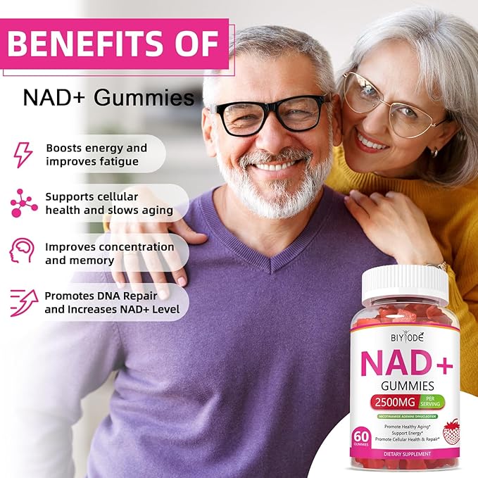 NAD+ Gummies NAD Supplements for Women: NAD Plus Supplement Liposomal Nicotinamide Riboside Resveratrol 900mg for Supports Cellular Health & Energy and DNA Repair Sugar Free Strawberry 60 Count
