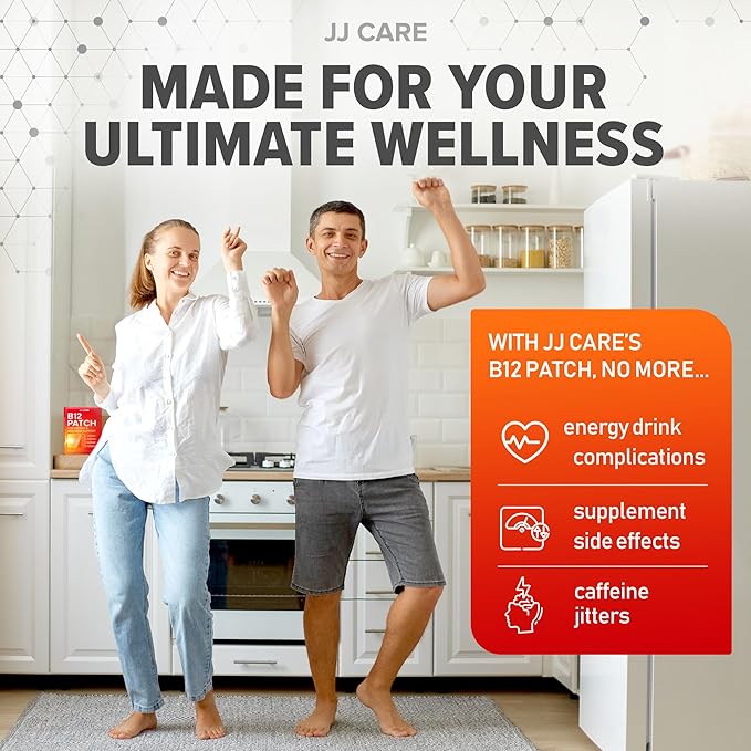 JJ CARE B12 Patch (Pack of 30), Self-Adhesive Natural Blend Topical Daily B12 Energy Patches, 1 Month Supply