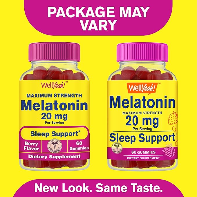 Melatonin Gummies 20mg (2 Pack) | Sleep Support | Maximum Strength Melatonin 20mg Gummies for Adults | Fast Dissolved | Great Berry Flavor | 60 Count | Vegan, Non GMO