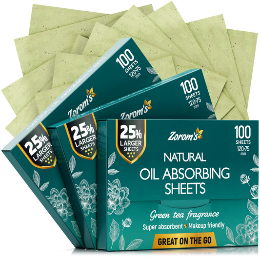 Natural Green Tea Oil Blotting Sheets For Face - 25% Larger Sheets (4.7X3   ) - 300 Makeup Friendly Blotting Papers For Face - E