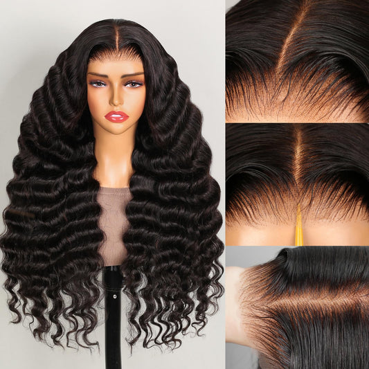 Megalook Wear And Go Glueless Wigs Human Hair Pre Plucked Pre Cut 220% Density Loose Deep Wave Lace Front Wigs 6X5 Closure Wigs