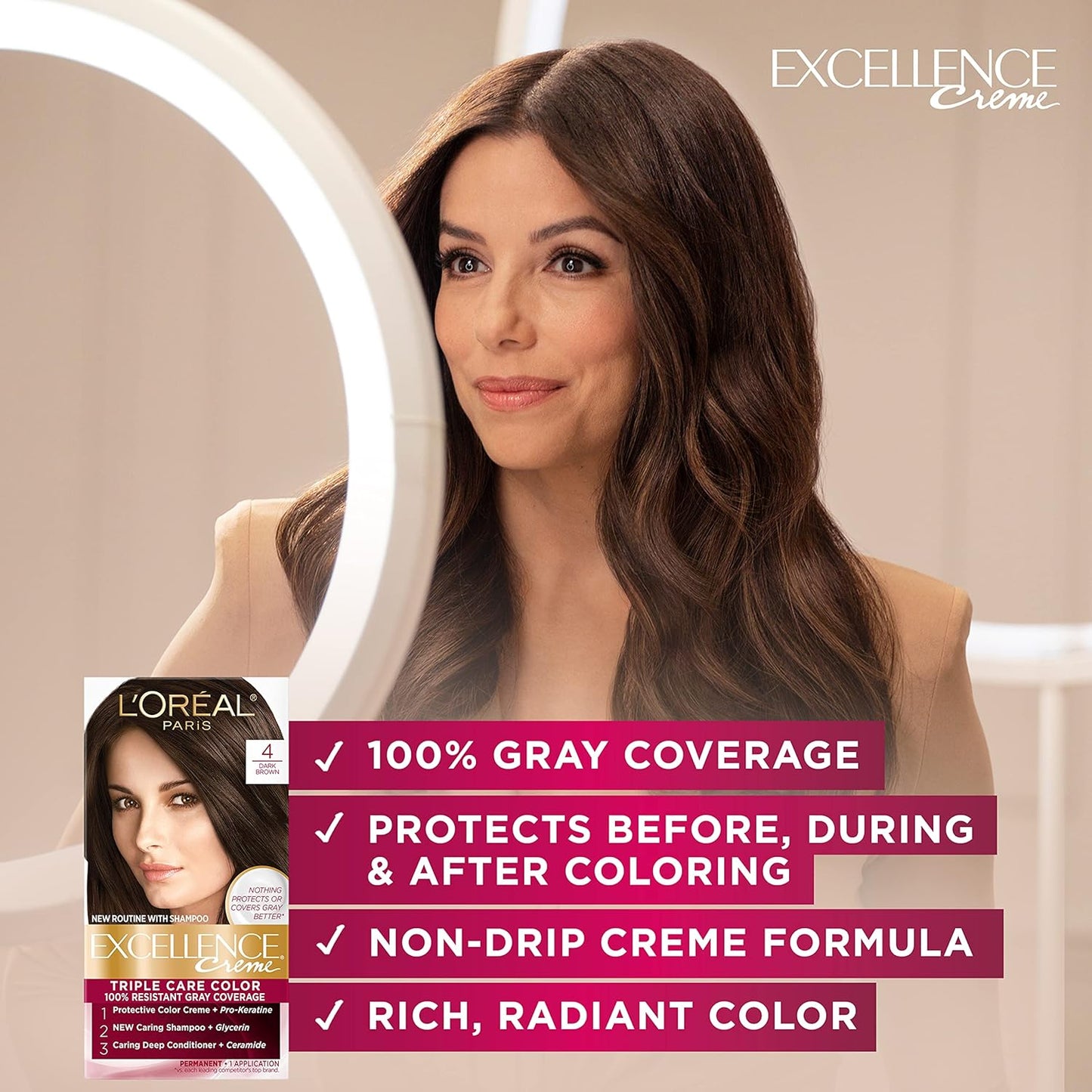 L'Oreal Paris Excellence Crème Hair Color | 5 Medium Brown | 100% Gray Coverage | Pack of 3