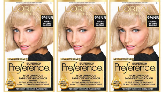 L'Oreal Paris Superior Preference Hair Color | Lightest Natural Blonde 9.5NB | 3 Kits
