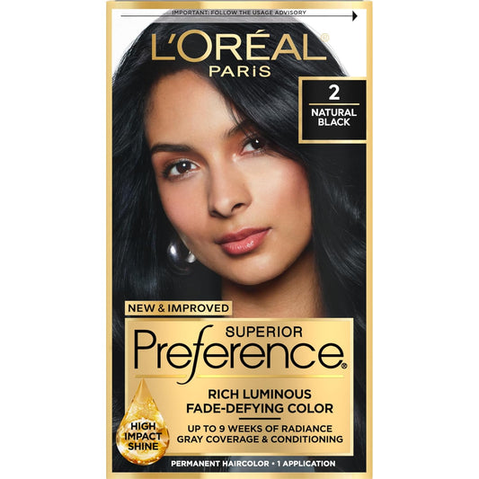 L'Oreal Paris Hair Color | Natural Black 2 | Fade-Defying & Radiant, 9 Weeks