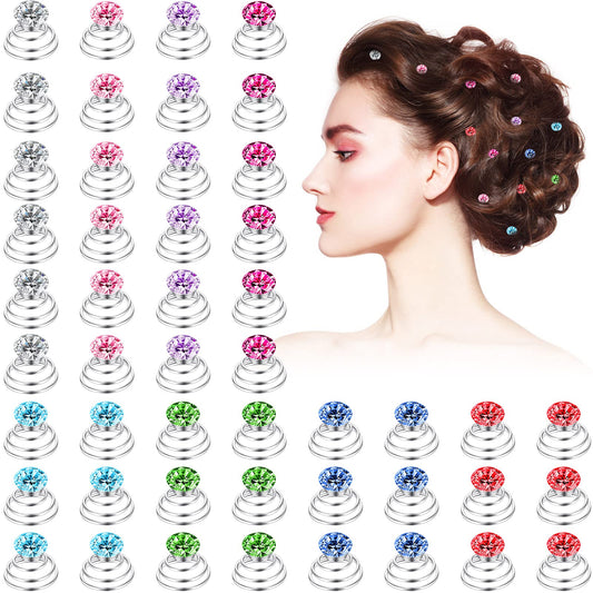 48 Pieces Rhinestones Spirals Clips Wedding Bridal Shiny Rhinestone Crystal Metal Spiral Twist Hairpins Swirl Hair Twists Coils