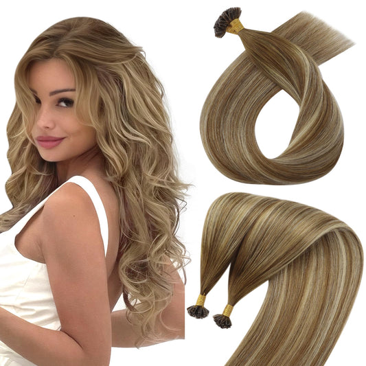 Sunny Hair K Tip Hair Extensions Brown Balayage Ktip Human Hair Extensions Medium Brown Balayage Platinum Blonde Keratin Bond Ha