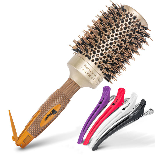 Fagaci Professional Large Round Brush For Blow Drying With Natural Boar Bristle, Round Hair Brush Nano Technology Ceramic+ Ionic