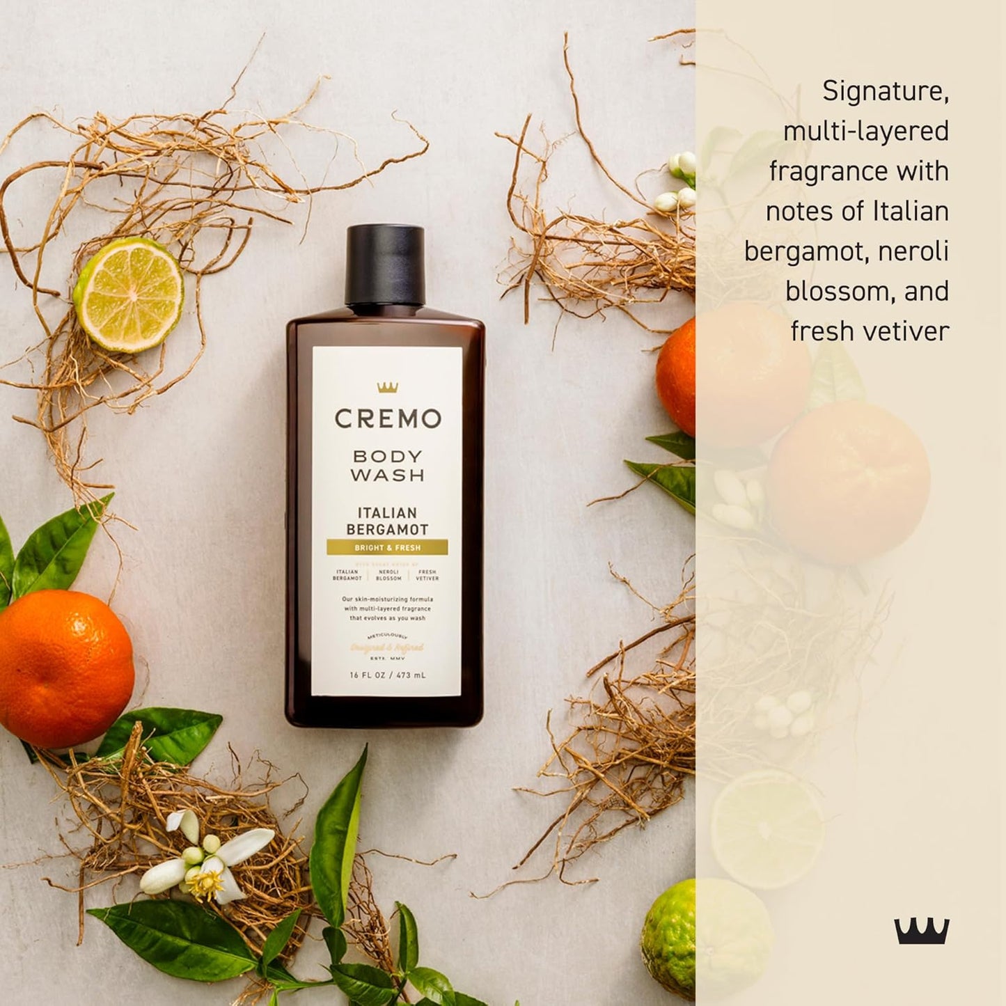 Cremo Body Wash for Men | Italian Bergamot & Neroli Blossom | 16 Fl Oz