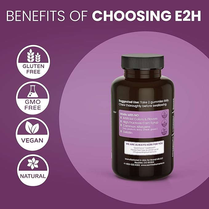 E2H Focus Support Gummies - 60 Count - Gelatin-Free, Gluten-Free, Vegan & Non-GMO