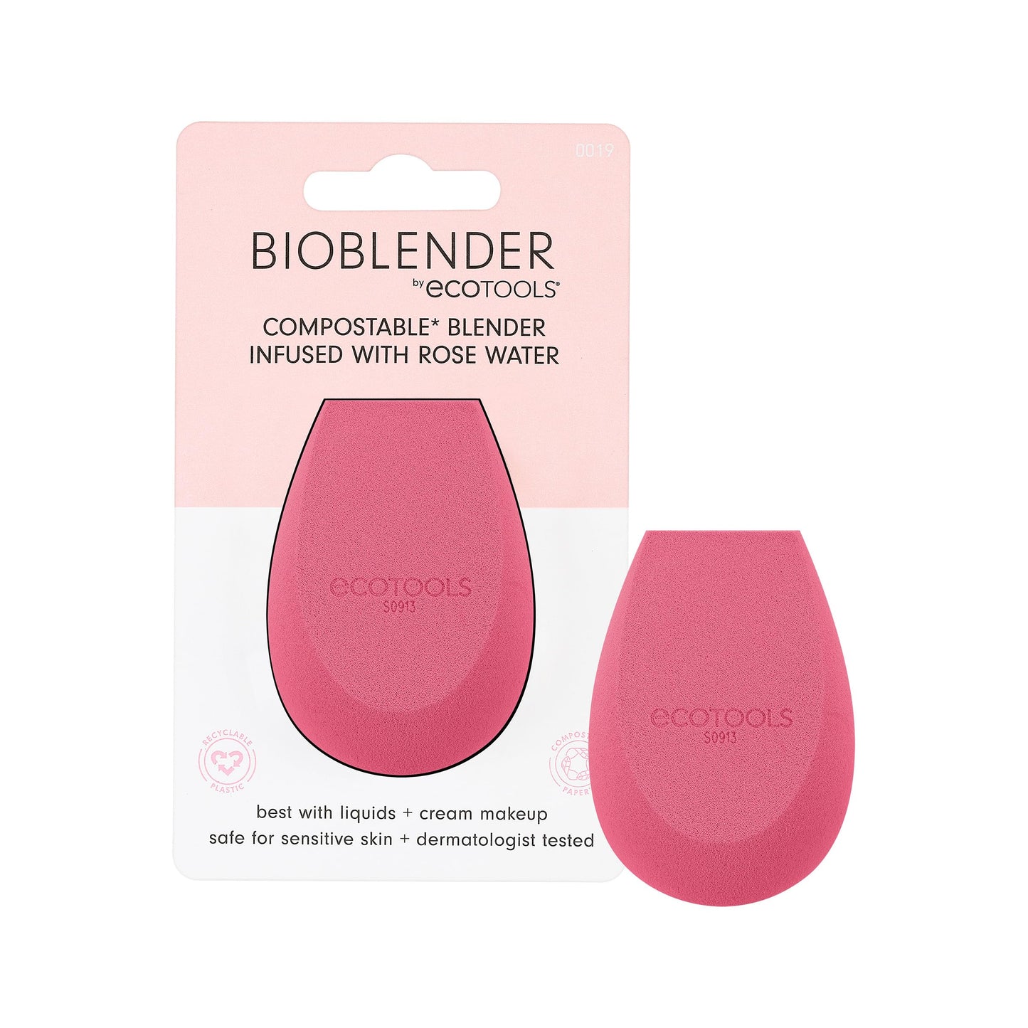 Ecotools Rose Water Bioblender, Compostable Makeup Blending Sponge, For Liquid & Cream Foundation, Base Coverage, Anti-Inflammat