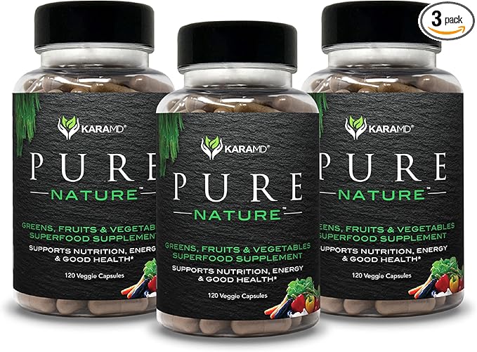 KaraMD Pure Nature | Greens, Fruits & Vegetables Whole Food Supplement | Vitamins, Fiber & Antioxidants | Support Energy & Digestion | Non-GMO, Gluten Free & Vegan Friendly | 3 Pack