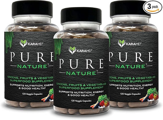 KaraMD Pure Nature | Greens, Fruits & Vegetables Whole Food Supplement | Vitamins, Fiber & Antioxidants | Support Energy & Digestion | Non-GMO, Gluten Free & Vegan Friendly | 3 Pack