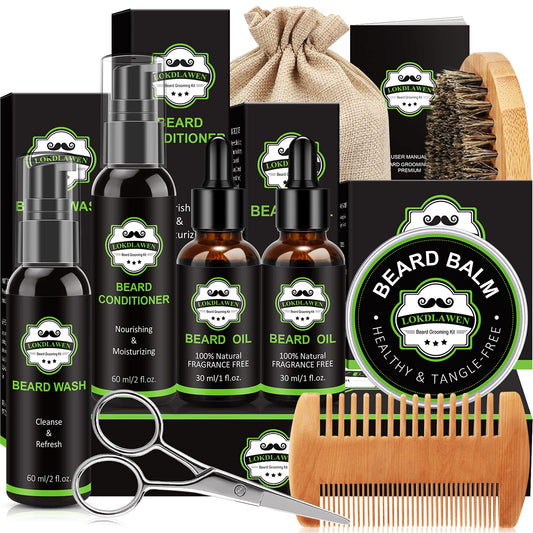 Lokdlawen Beard Kit For Men With Beard Wash, Beard Conditioner, Beard Oil, Beard Balm, Beard Brush, Beard Comb, Beard Scissors,