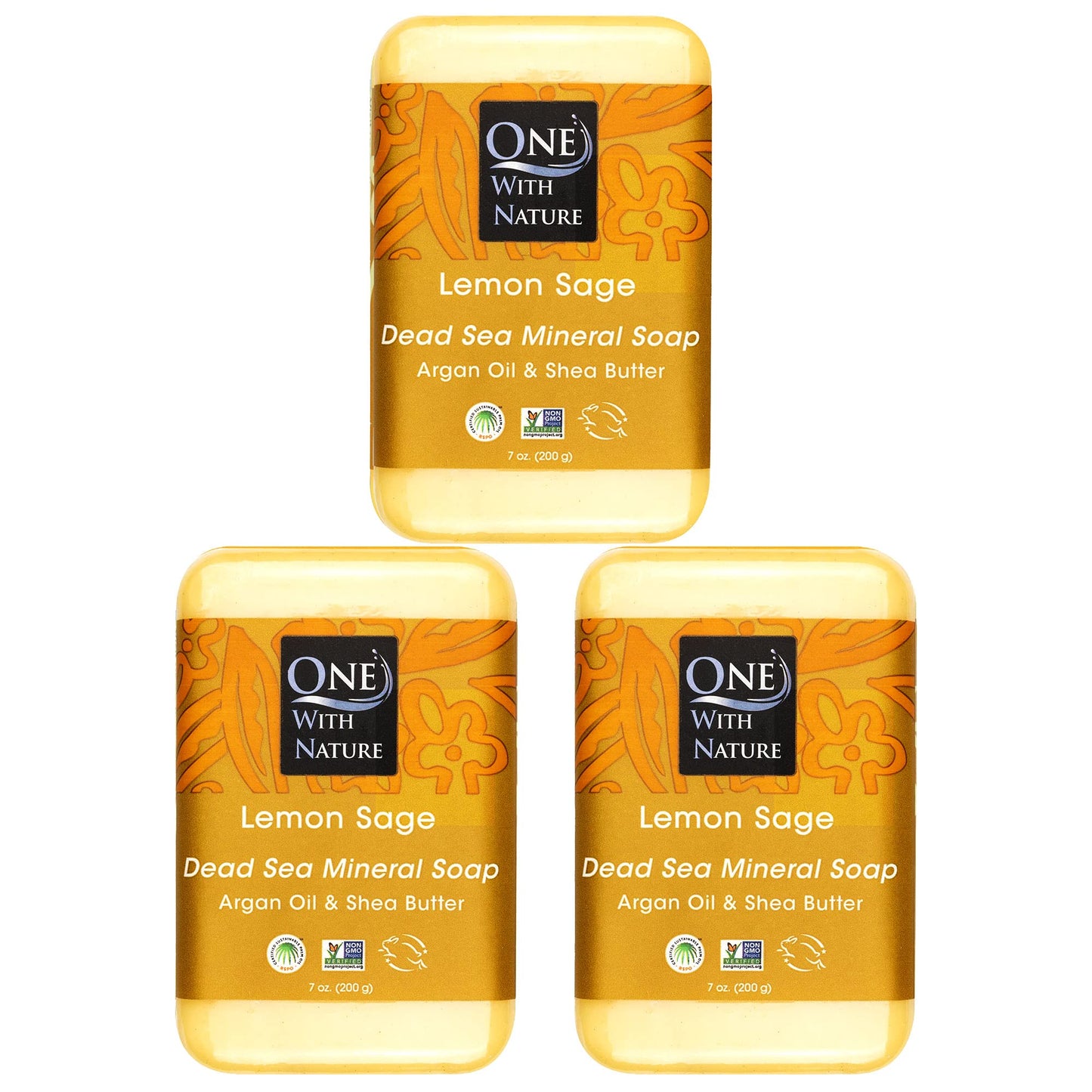 One With Nature Dead Sea Mineral Lemon Sage Bath And Body Soap Bars - 7 Oz 3 Pack Lemon Soap Bar With Dead Sea Salt, Shea Butter