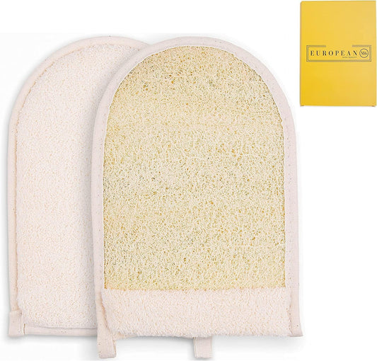 European M6 Loofah Exfoliating Body Scrubber - Dual Side Big Size Exfoliator Bath Sponge Glove, Natural Organic Large Luffa For