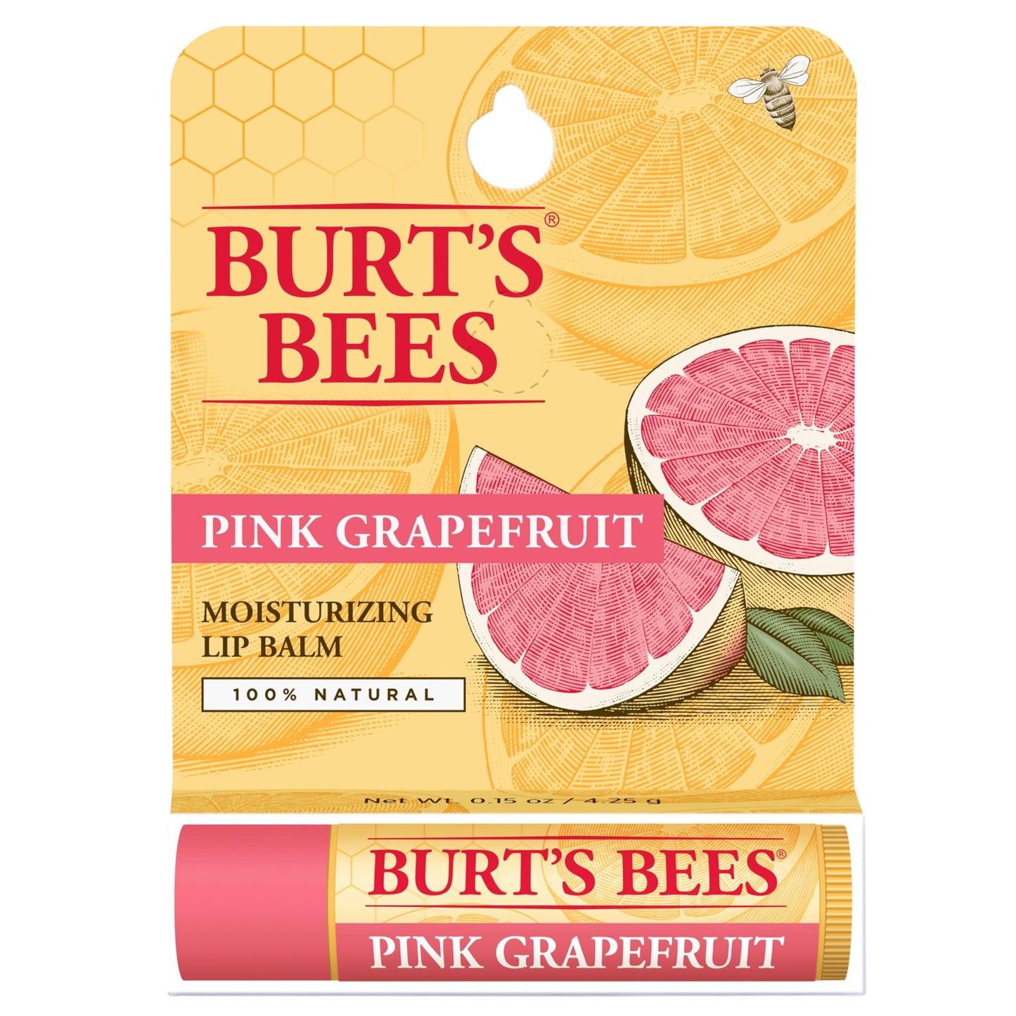 Burt'S Bees 100% Natural Moisturizing Lip Balm, Pink Grapefruit With Beeswax & Fruit Extracts, 1 Tube