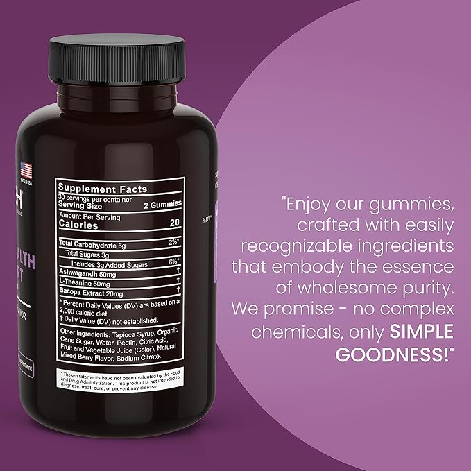 E2H Focus Support Gummies - 60 Count - Gelatin-Free, Gluten-Free, Vegan & Non-GMO