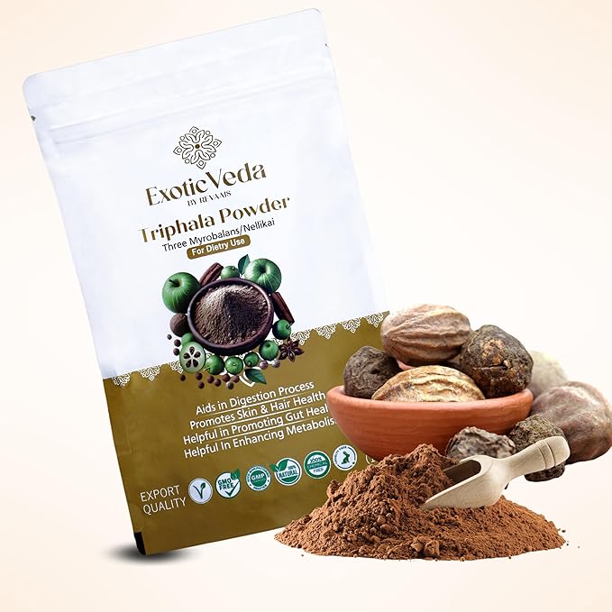Organic Triphala Powder - Detox Cleanse for Lung, Liver, Colon, and Gut Health - Herbal Skin Care and Fiber Powder - Detox Ghrita and Triphala Organic India - 100g