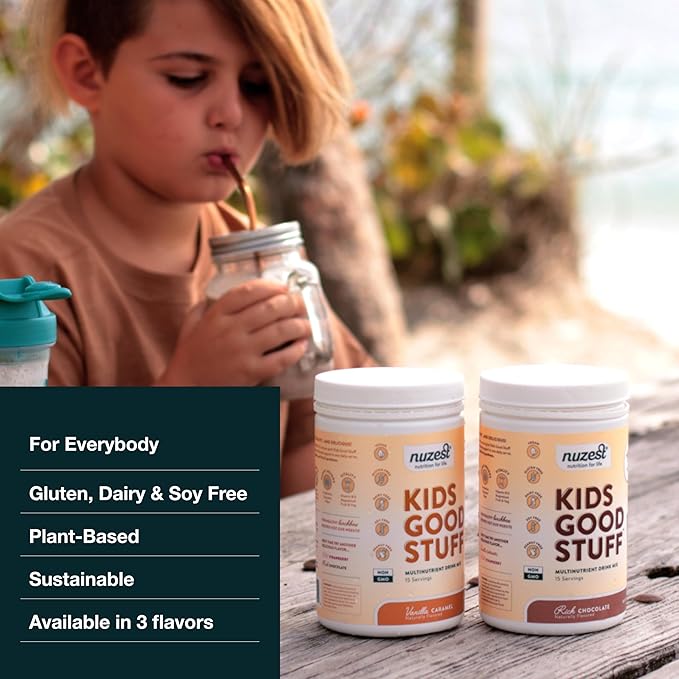 Nuzest - Kids Good Stuff - Vegan Smoothie Mix - Rich Chocolate - Multivitamin Nutritional Supplement Protein Shake - Dairy Free - Supporting Growth and Development - 0.5 Oz (1 Serving)