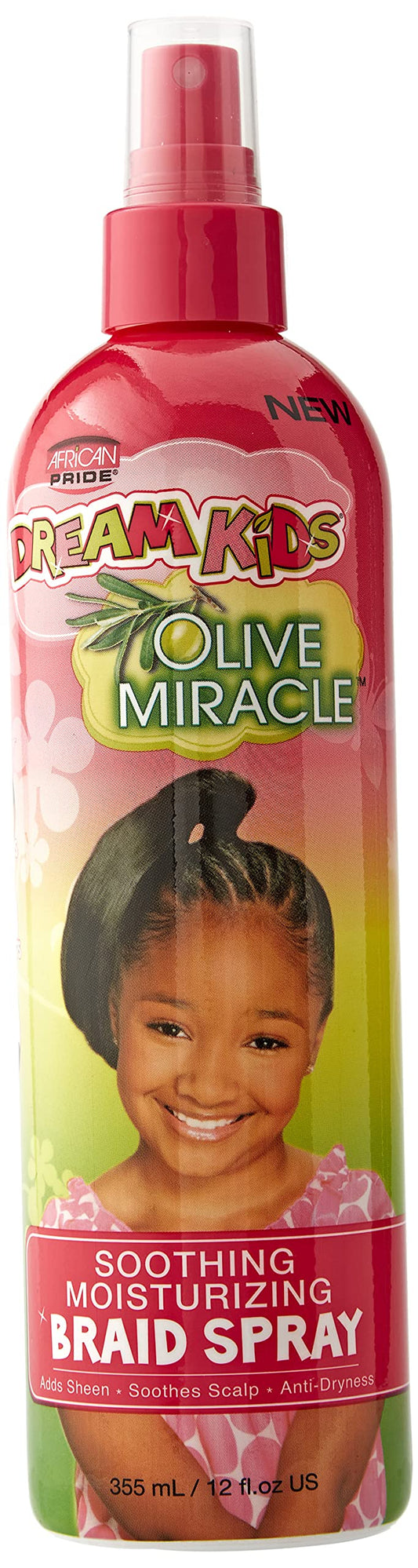 African Pride Dream Kids Olive Miracle Moisturizing Braid Spray - Helps Strengthen & Protect Hair, Excellent For Braids, Twists,
