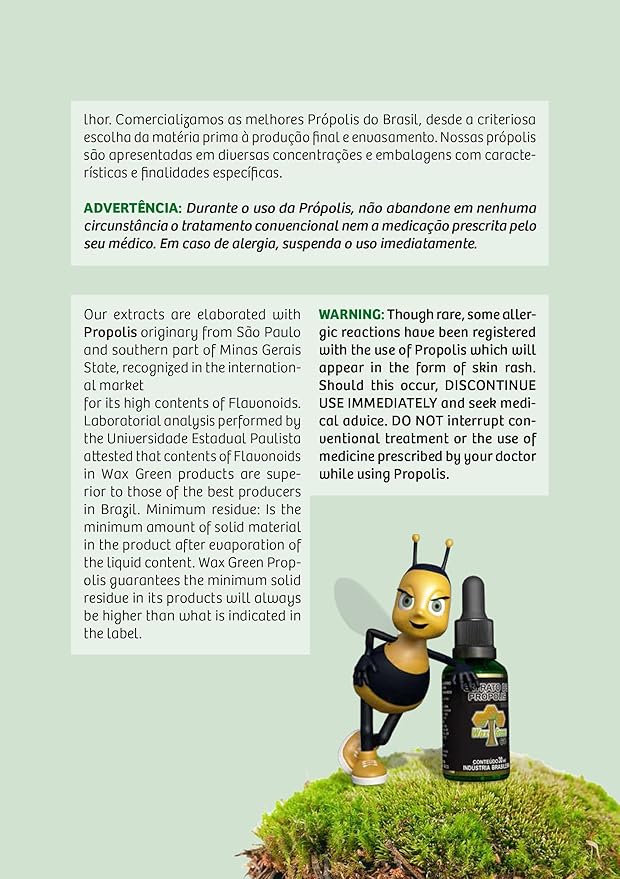 1 Box of 8 Bottles Wax Green Propolis Extract Brazilian N10 60% Wax Free Liquid (30ml / 1 fl oz)