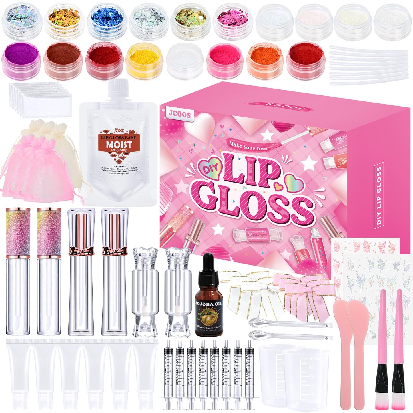 JCOOS Lip Gloss Making Kit, Lip Gloss Set for Teens Kids Tweens Girls Woman Lip Kit Fun DIY Lipgloss Making Kit, Make Your Own Lip Gloss Kit, Moisturizing Glitter Kids Gifts Stuff for Girls 10-12