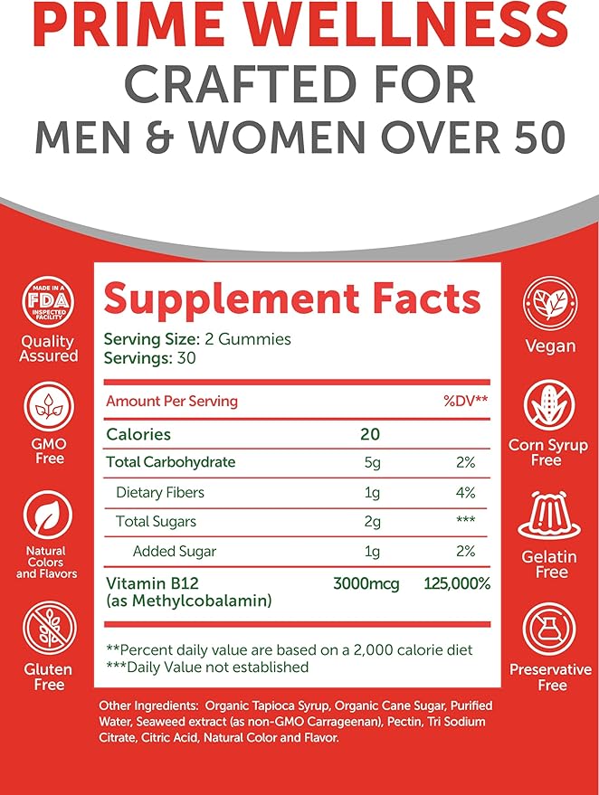 Lunakai USA Made Vitamin B12 for Adults 50+ & Magnesium Glycinate Gummies Bundle, Supports Energy, Mood, Relaxation & Stress Relief, Non-GMO, Vegan, 60ct Each