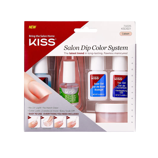KISS Salon Dip Color System Dip Powder Nail Kit, 'Liaison', No UV Light Needed, Includes 7g Base Gel, 7g Top Gel, 7.5ml Activato
