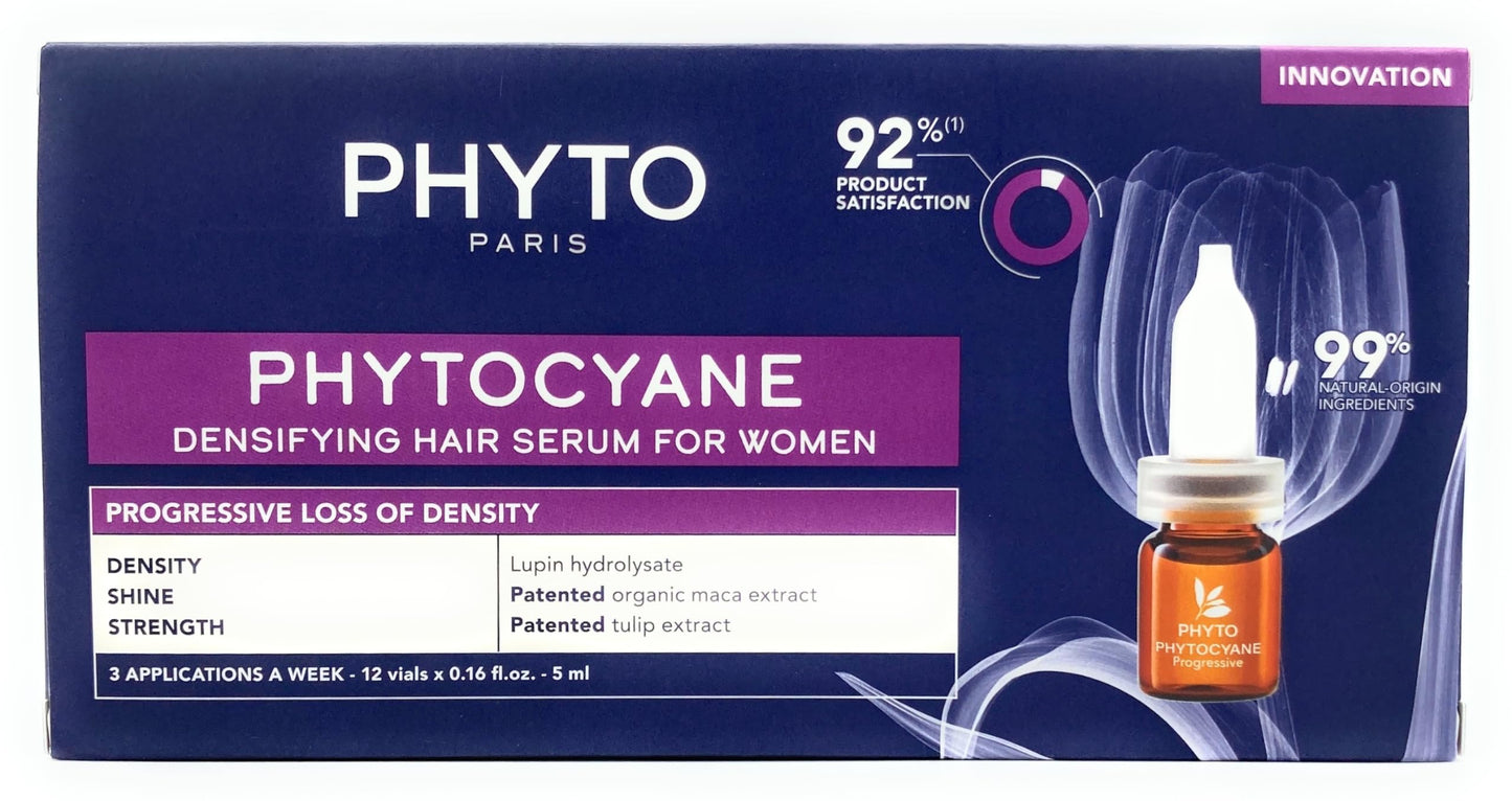 PHYTOCYANE Women Densifying Treatment for Progressive Hair Thinning, Aging, Menopause, Hereditary, 12 Vials x 0.169 fl.oz. (1 mo
