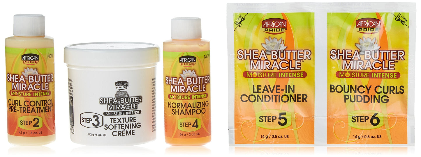 African Pride Shea Miracle Texture Softening Elongating System - Contains Shea & African Mango Butter To Elongate Curls & Stretc