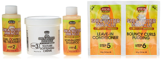 African Pride Shea Miracle Texture Softening Elongating System - Contains Shea & African Mango Butter To Elongate Curls & Stretc