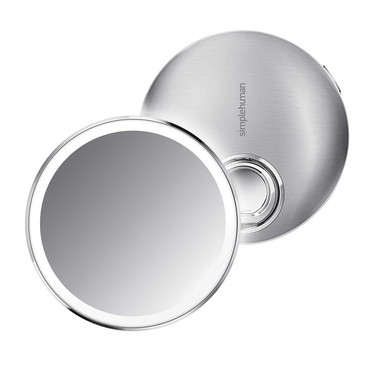 Simplehuman Sensor Mirror Compact 4'' Round, 3X Magnification, Brushed Stainless Steel